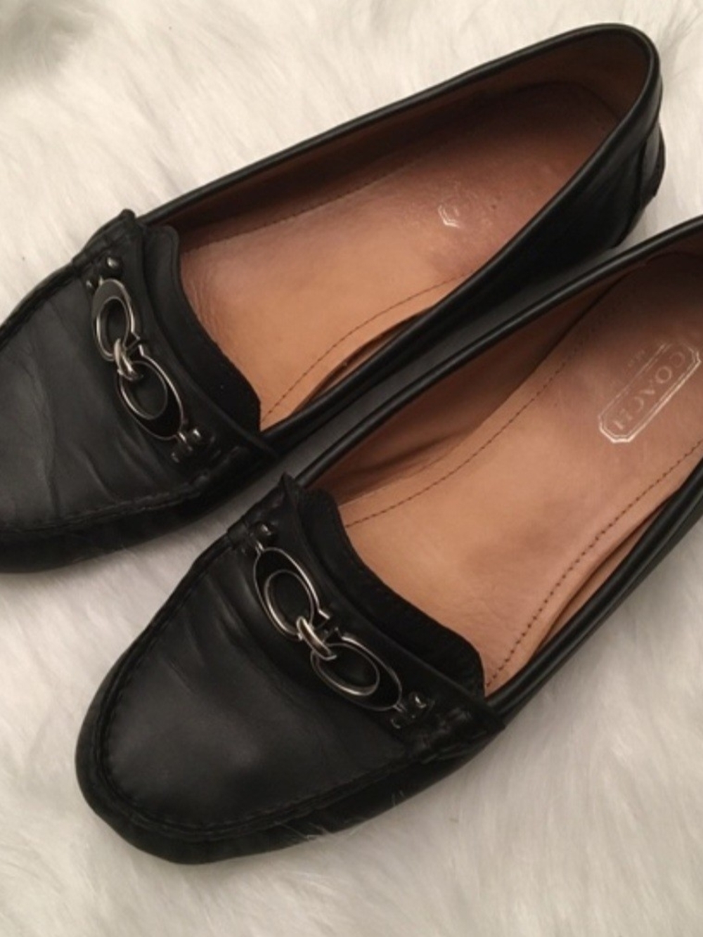 Coach Black Leather Women's Loafers with Metal Accent - Picture 2 of 3